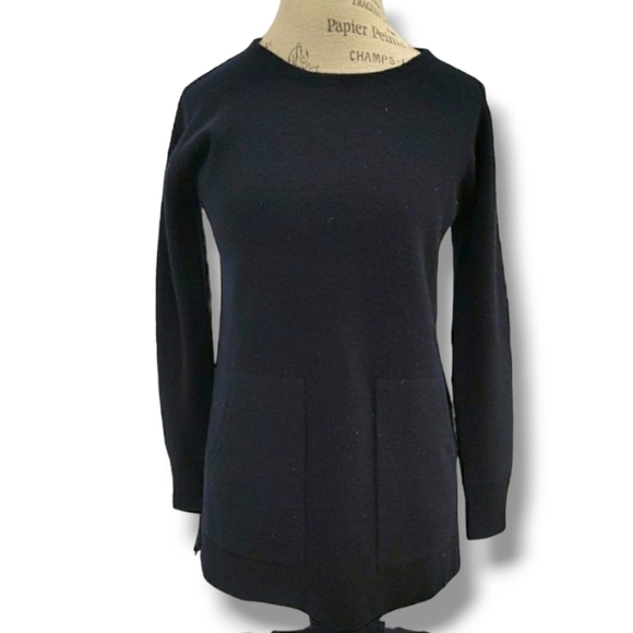 J. Crew Navy Blue Long-Sleeve 100% Merino Wool Sweater/Tunic - Size XXS - Picture 2 of 5
